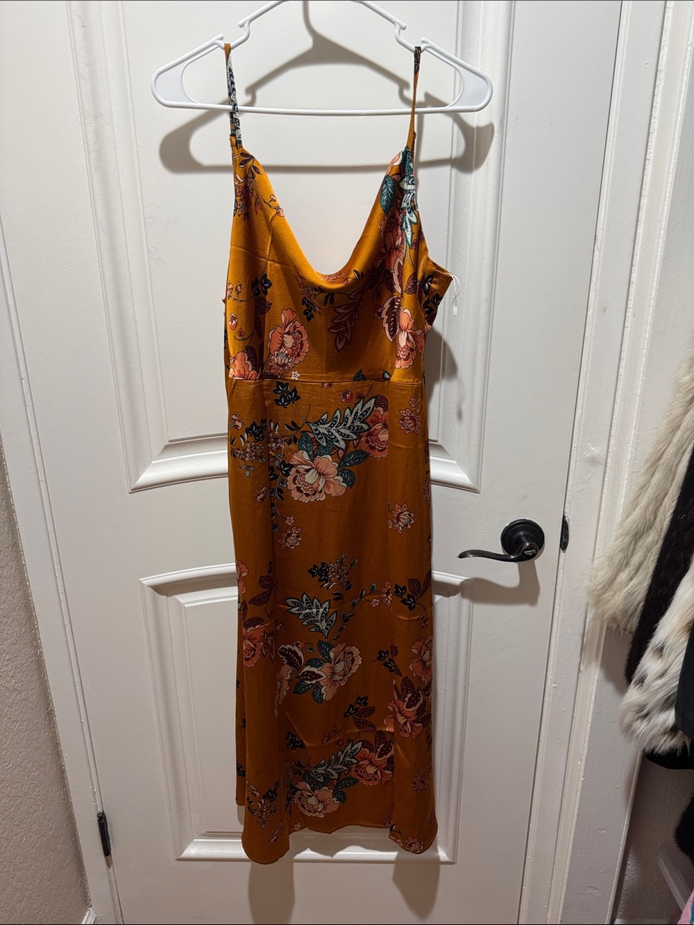 Floral Slip Midi Dress in Mustard